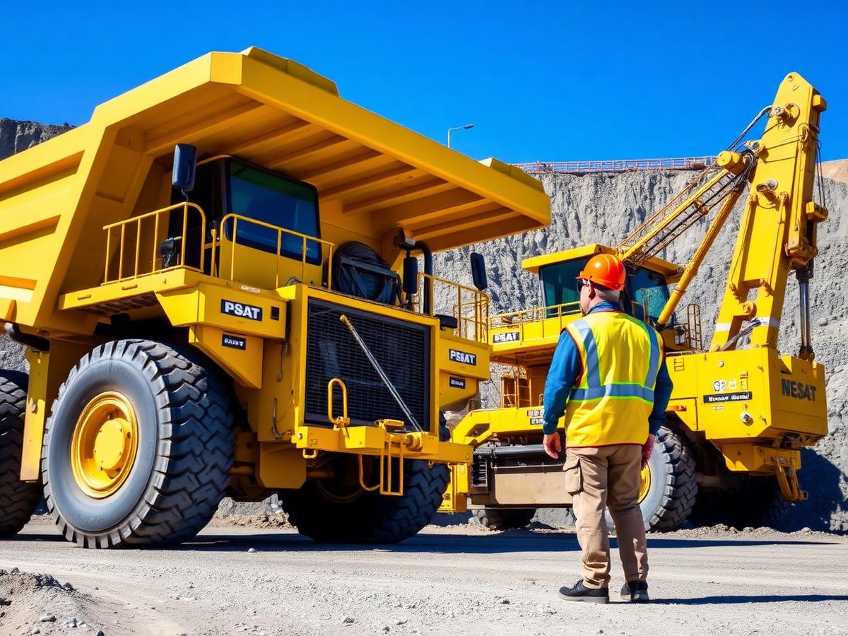 Yellow mining haul truck and heavy equipment