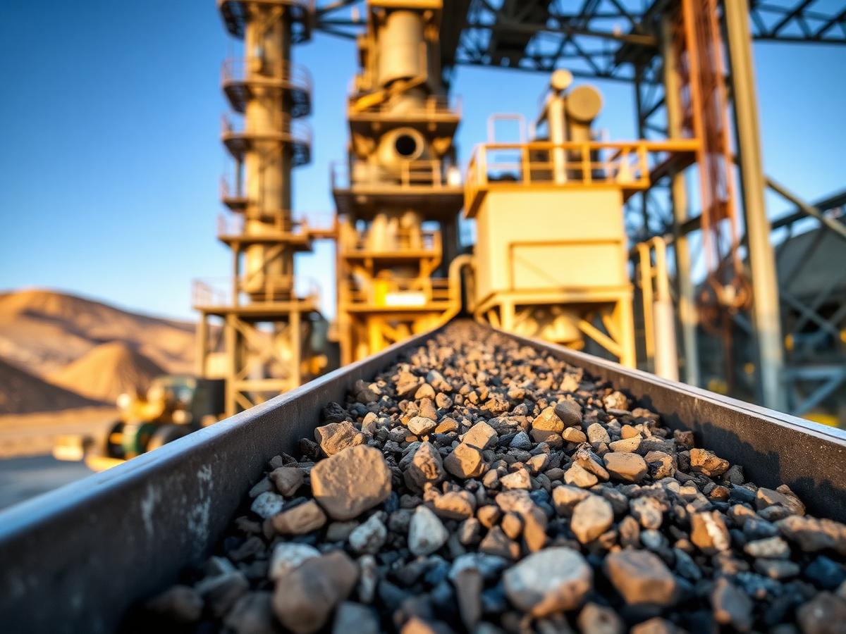 Mineral processing plant with conveyor and crushed ore