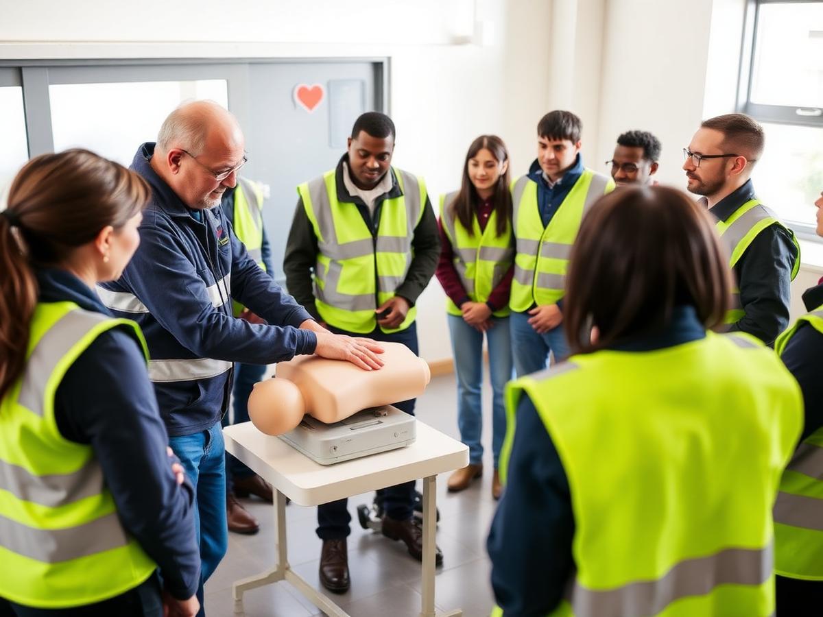 First aid and safety training session with instructor