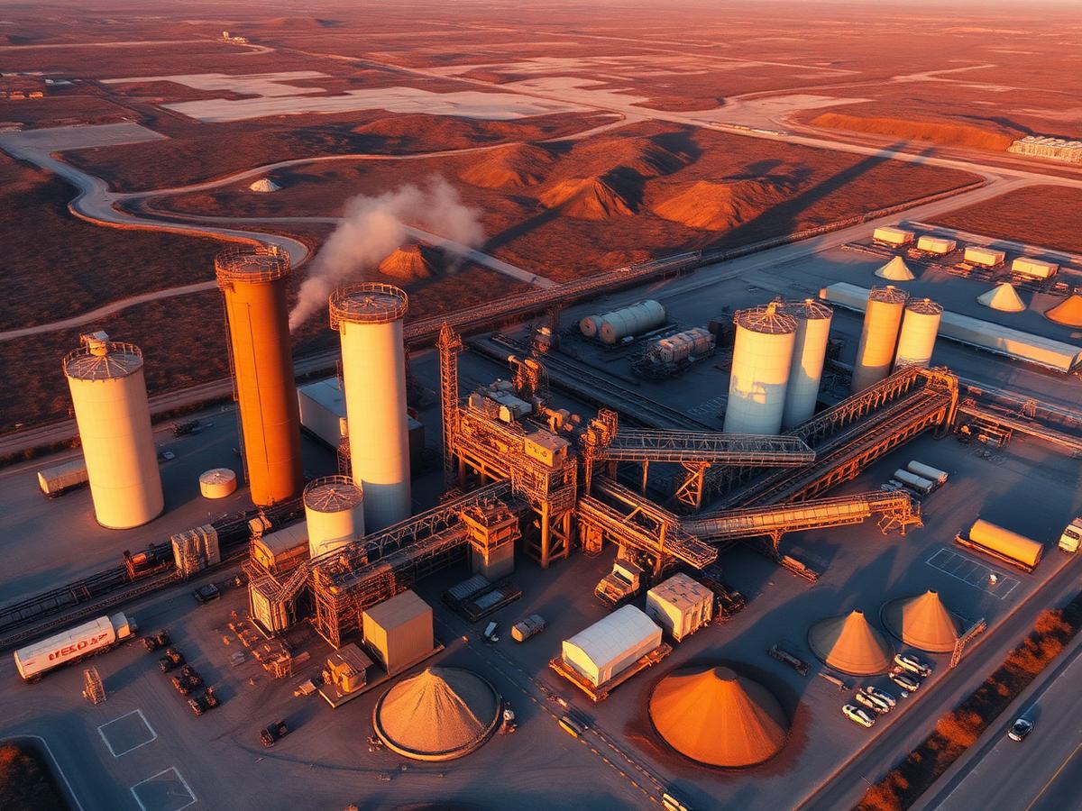 Aerial view of large industrial mineral processing site