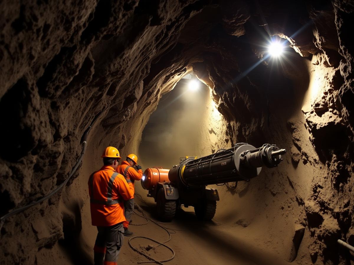 Underground hard-rock mining operation with drilling equipment