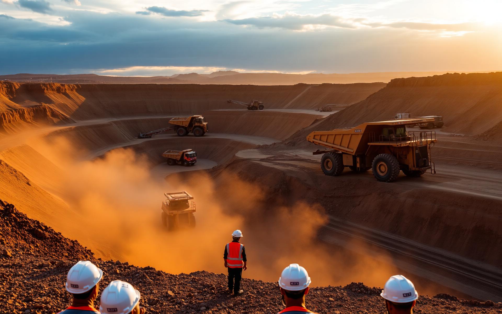 South African open-pit mining operation with workers in PPE